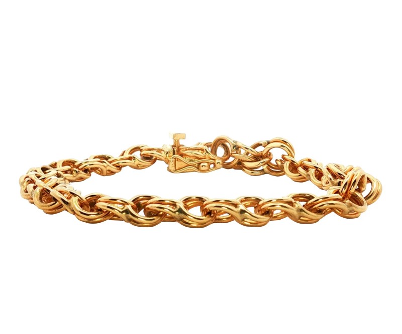 Estate 14k Yellow Gold Double Solid-Link Charm Bracelet