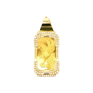 Estate 22k Gold Bar Pendant with 18k Diamond Accented Frame