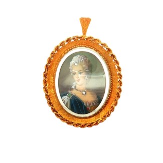 Estate 18k Corletto Hand Painted Victorian Portrait Pendant and Broche