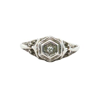 Estate 14k White Gold Art Deco Diamond Ring
