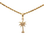 Estate 14k Yellow Gold Diamond Palm Tree Pendant