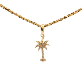 Estate 14k Yellow Gold Diamond Palm Tree Pendant